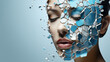 woman face broken in pieces. skin care and facial regeneration and rejuvenation
