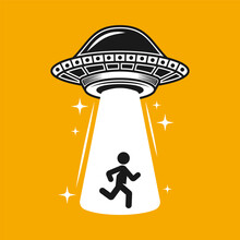 Ufo Stealing Human Vector Illustration On Yellow Background