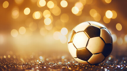  Golden soccer ball in bokeh background