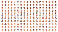 Portrait Avatar Icon Men, Big Set Of User Faces. People Profile Userpics Flat Cartoon Vector Illustration. Male Faces Of Unknown Or Anonymous Person. Happy Characters Collection