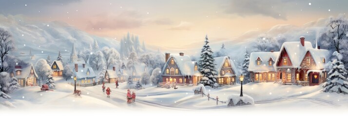 Wall Mural - Christmas village in vintage style. Generative AI