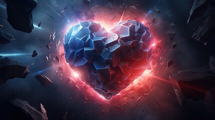 Wall Mural - surrealism esoteric world earth and sun moon system light flares on outer space and people silhouette earth globe heart shaped valentine's day