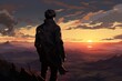 © standret - Background side view of anime guy that is looking at sunset. Beautiful illustration picture. Generative AI