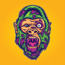 Beast Scary Monkey Head Monster Zombie  Vector Illustrations For Your Work Logo, Merchandise T-shirt, Stickers And Label Designs, Poster, Greeting Cards Advertising Business Company Or Brands.
