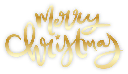 Poster - Gold MERRY CHRISTMAS brush lettering with drop shadow on transparent background