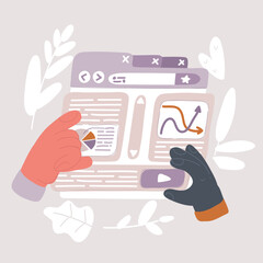 Wall Mural - vector illustration of web content creation. hands building user interface with images, text and vid