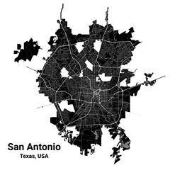 Wall Mural - Black San Antonio city map, administrative area