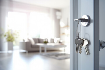 Keys hanging on a door handle, representing the keys to a new home or property