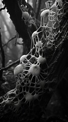 Black and white macro spider web illustration made with Generative AI 