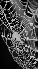Black and white macro spider web illustration made with Generative AI 