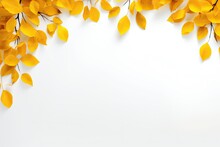 Autumn Yellow Leaves On A White Background. Empty Space For Product Placement Or Promotional Text.