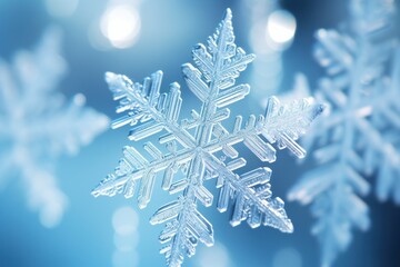 Wall Mural - snowflake on a blue background macro