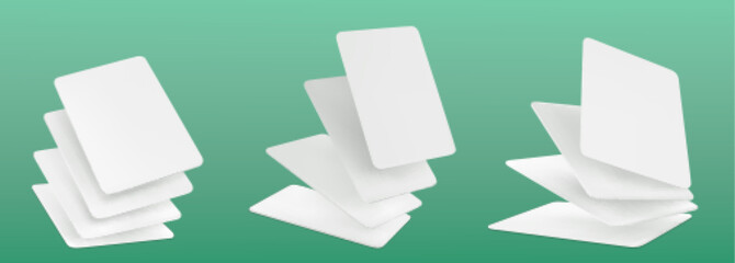 3d mockup of blank playing cards for poker and board games. flying and falling empty white paper pag