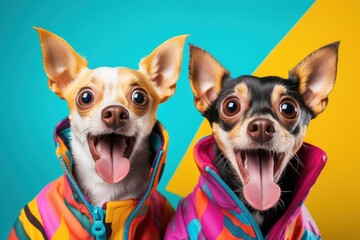 surprised  dogs banner on blue background kidcore style