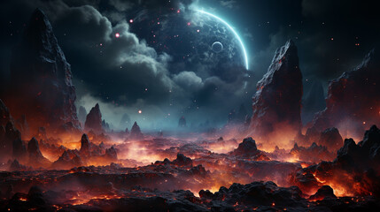 Wall Mural - Cosmic space rocks presented in a dramatic and action-packed scene. Generative Ai