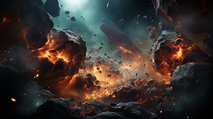 Wall Mural - Cosmic space rocks presented in a dramatic and action-packed scene. Generative Ai