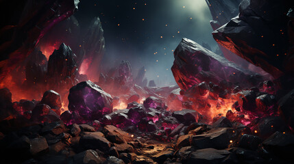 Wall Mural - Cosmic space rocks presented in a dramatic and action-packed scene. Generative Ai