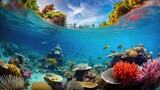 Fototapeta Do akwarium - Ocean coral reef underwater. Sea world under water background. Beautiful view of sea life. Ecosystem. AI photography..