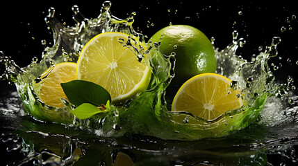 Poster - a lime with water splashing Generative AI