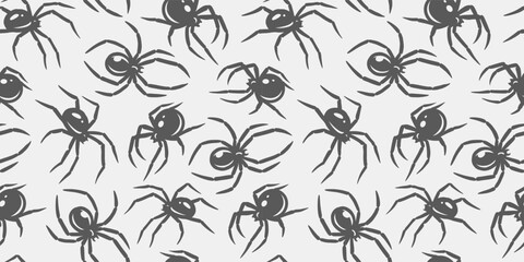Wall Mural - Halloween seamless pattern with spiders for monochrome halloween design. Wallpaper or background with tarantula or insects for october party banner, poster or postcard