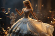 Cinderella exhibits grace and elegance as she dances, her dress swirling around her in a mesmerising display of enchantment in a splendid scene at the royal ball