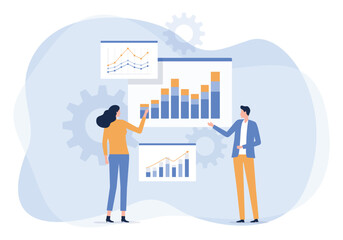 Aufkleber - vector business data analytics research and Data Scientist team meeting concept. with business people working together on a report graph dashboard monitor. and finance investment planning concept
