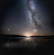 The Milky Way And The Planet Jupiter Over The Lake