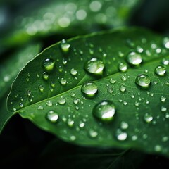  Macro shot of a raindrop on a green leaf. Generative AI