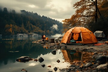 empty camping tent. camp trip concept. generative ai