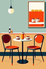 Wall Mural - Retro vintage Graphic minimal of Cafe Interior design illustration made with Generative AI 