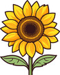 Cheerful clip art illustration of a sunflower with yellow petals and green leaves against a transparent background, ideal for various creative projects. Generative AI.