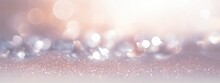 Beautiful Festive Background Image With Sparkles And Bokeh In Pastel Pearl And Silver Colors. Selective Focus, Shallow Depth Of Field