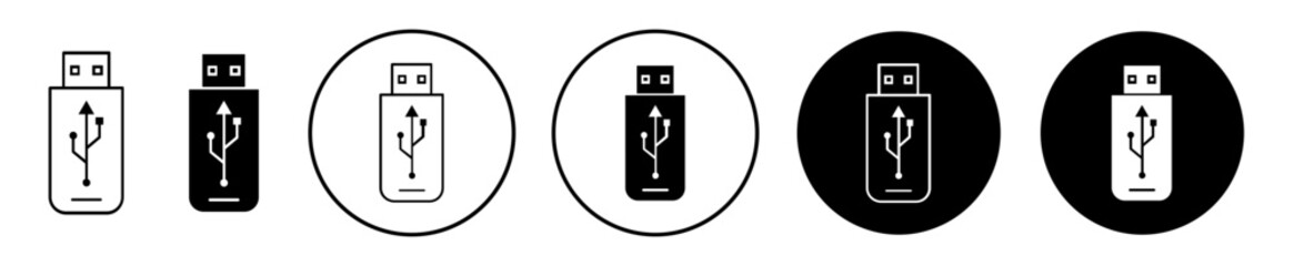 Poster - USB icon set. USB port cable vector symbol. power bank USB Type symbol in black filled and outlined style.