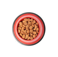 Canvas Print - Dry pet food in feeding bowl isolated on white, top view