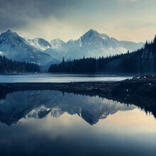 Lake In Mountains - Beautiful Cinematic British Colombia Landscape - Generative AI