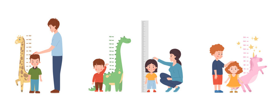 Wall Mural -  - Set of children measuring height with decorative wall meters flat style