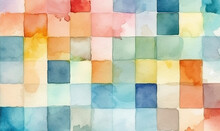 Watercolor Tiles Pattern. Colorful Mini Squares Abstract Wallpaper. For Fabric Design. Created With Generative AI Tools