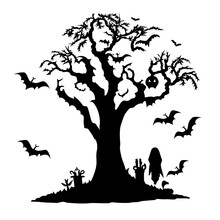 Halloween Background With Its Silhouette Portrayal Of Nature And Horror And The Traditional Halloween Symbols It Is Evident That This Artwork Is Suitable For Any Halloween-related Project In All Forms