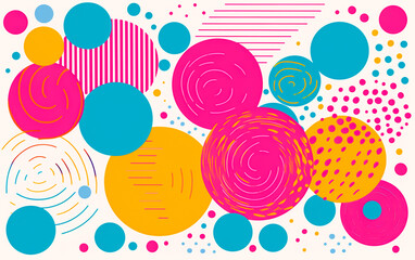 Colorful geometric shapes in Risograph texture or wall art style. Retro colors and shapes for backgrounds. 