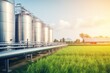 © Yuliia - Biofuel storage green ecological biodiesel biogas gasoline gas fuel tanks grain tower green grass meadow factory agriculture chemical industry future consumption environmental ecology eco-friendly