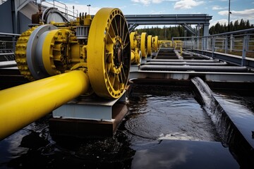 close-up of wastewater treatment plant machinery