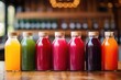 colorful array of fresh cold-pressed juice bottles
