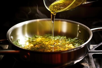 Sticker - olive oil drizzling into a saucepan