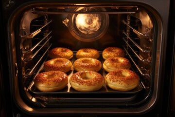 Sticker - bagels in oven, golden brown and baking