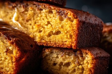 close-up of banana bread texture and golden crust