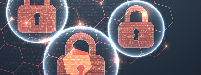 Fototapete - Secure digital space. Virtual confidential, programming protection.