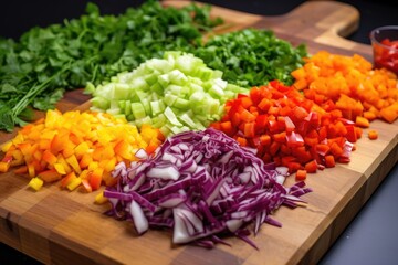 Sticker - freshly chopped vegetables on a board for burrito filling