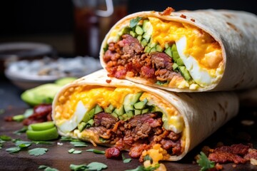 Canvas Print - breakfast burrito cut in half, revealing filling