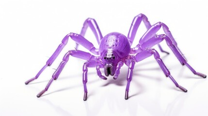 Close up macro shot of a blue violet spider with long legs giving a horror vibe isolated on a white background