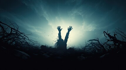 Wall Mural - Zombie hand emerging from grave